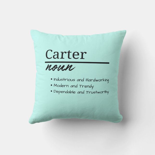 Almofada Carter, Definição de Nome Personalizado de Menino (Verso)