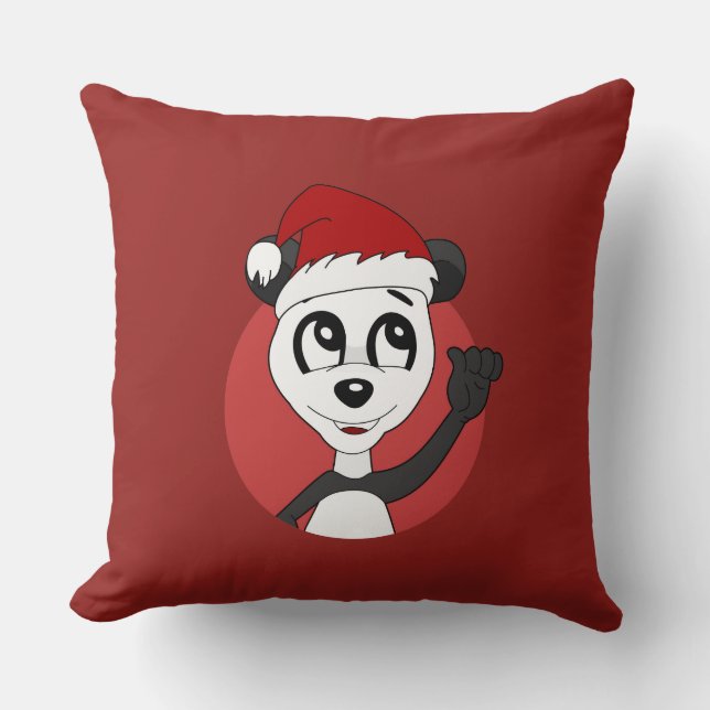 Almofada Cartografia de Natal com um belo urso panda jogand (Frente)