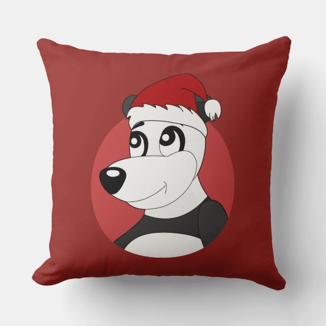 Almofada Cartografia de Natal com um belo urso panda jogand (Frente)