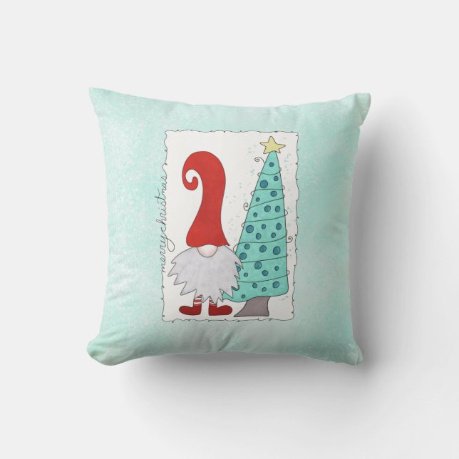 Almofada Cartografia de Natal Gnomo e Árvore de Natal (Frente)