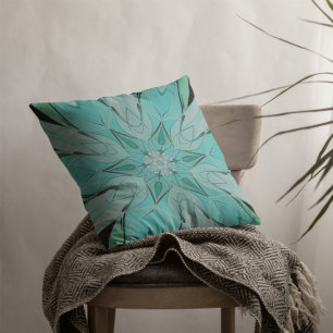 Almofada Cartografia Mandala Flor Azul e Verde