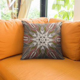 Almofada Cartografia Mandala Flor Branco Vermelho e Verde