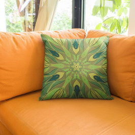 Almofada Cartografia Mandala Flor Verde Amarelo e Azul