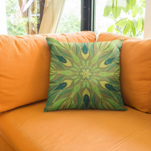 Almofada Cartografia Mandala Flor Verde Amarelo e Azul