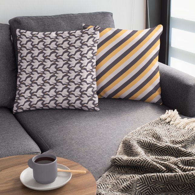 Almofada Cartoon Branco Ganso Cinza Geométrica Padrão Escur (Criador carregado)