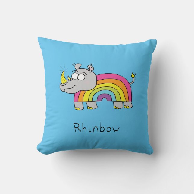 Almofada Cartoon Cute Rhino Rainbow Rhinocerontes Kids (Frente)