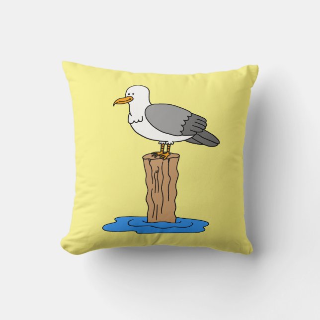 Almofada Cartoon de Seagull Beach Summer Cute Yellow (Frente)