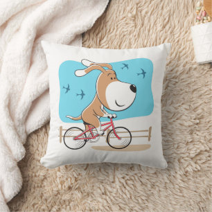 Almofada Cartoon Engraçado Cachorro Cachorro Cachorro Bicic