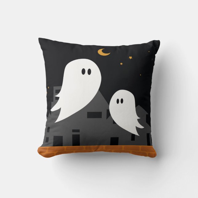 Almofada Cartoon fantasma da cidade de Halloween (Frente)