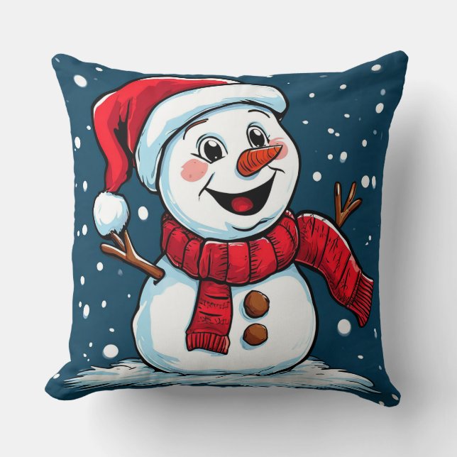 Almofada Cartoon Festivo Snowman com Santa Hat (Frente)