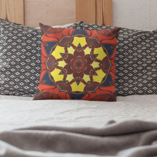 Almofada Cartoon Mandala Flor Amarelo Laranja e Azul