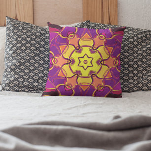 Almofada Cartoon Mandala Flor Amarelo Laranja e Rosa