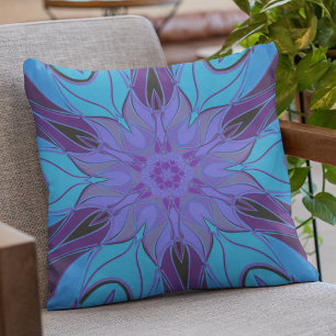 Almofada Cartoon Mandala Flor Azul e Púrpura