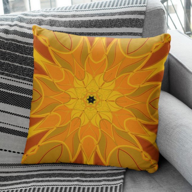 Almofada Cartoon Mandala Flor Laranja Amarelo e Vermelho (Criador carregado)