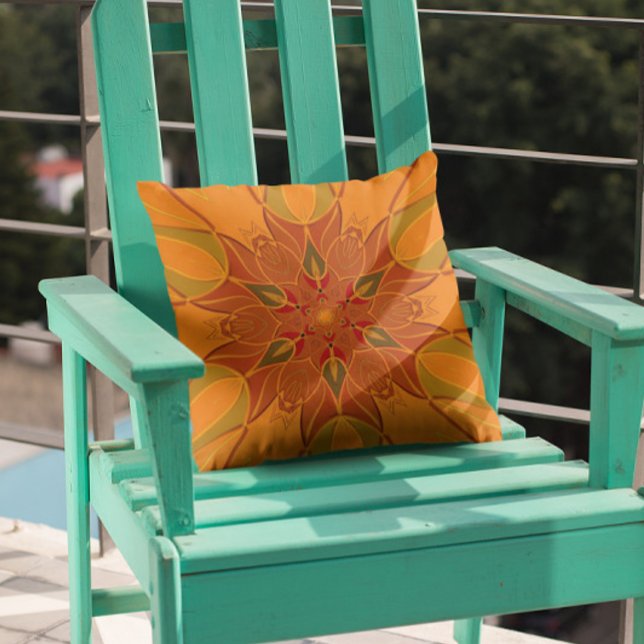 Almofada Cartoon Mandala Flor Laranja e Vermelho (Criador carregado)