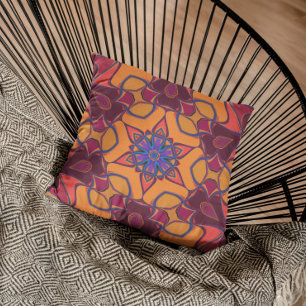 Almofada Cartoon Mandala Flor Laranja Roxo e Azul