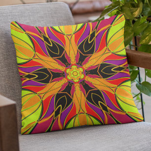 Almofada Cartoon Mandala Flower Orange Purple and Red