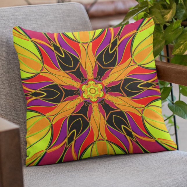 Almofada Cartoon Mandala Flower Orange Purple and Red (Criador carregado)