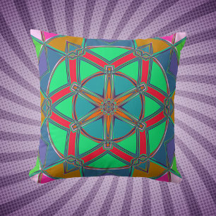 Almofada Cartoon Mandala Verde Vermelho e Azul