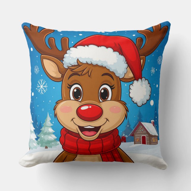 Almofada Cartoon Reindeer Com Santa Hat (Frente)