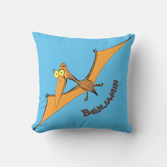 Almofada Cartoon voador de pterodátilo, cor de laranja giro (Frente)
