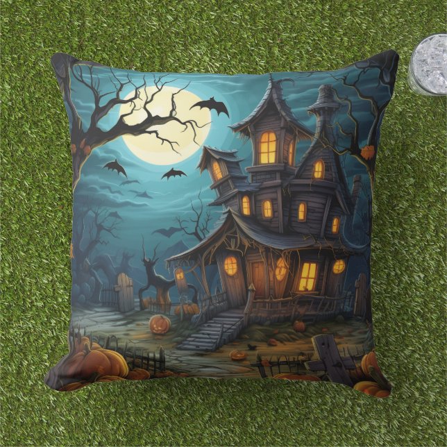 Almofada Casa Assombrada Assustadora Decoração de Halloween (Grama)