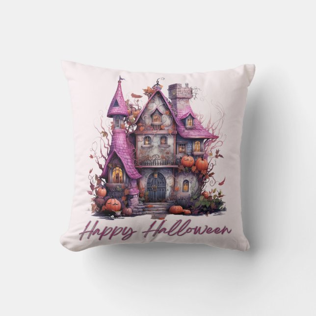 Almofada Casa Assombrada Assustadora Feliz Halloween (Frente)