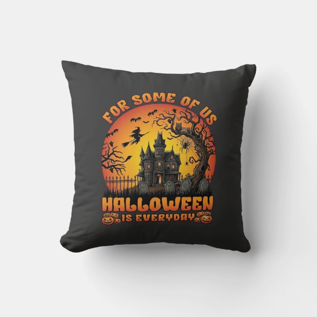 Almofada Casa Assombrada da Bruxa da Lua do Halloween Diári (Frente)
