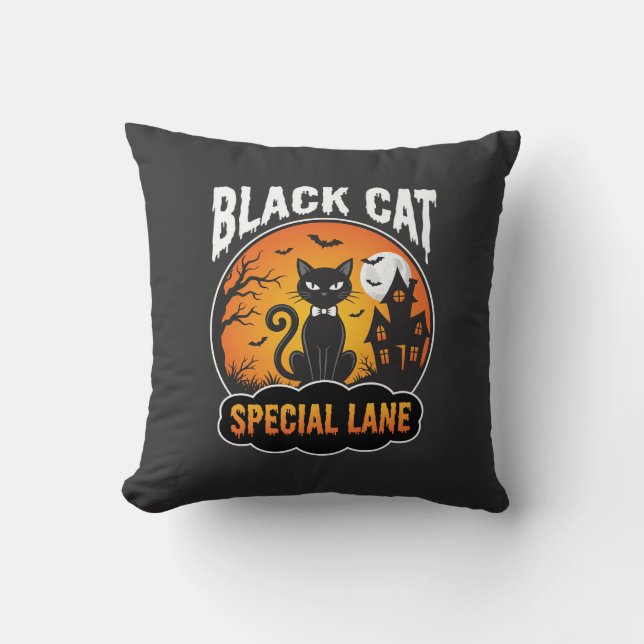 Almofada Casa Assombrada Gato Preto Halloween Desenho Lua (Frente)