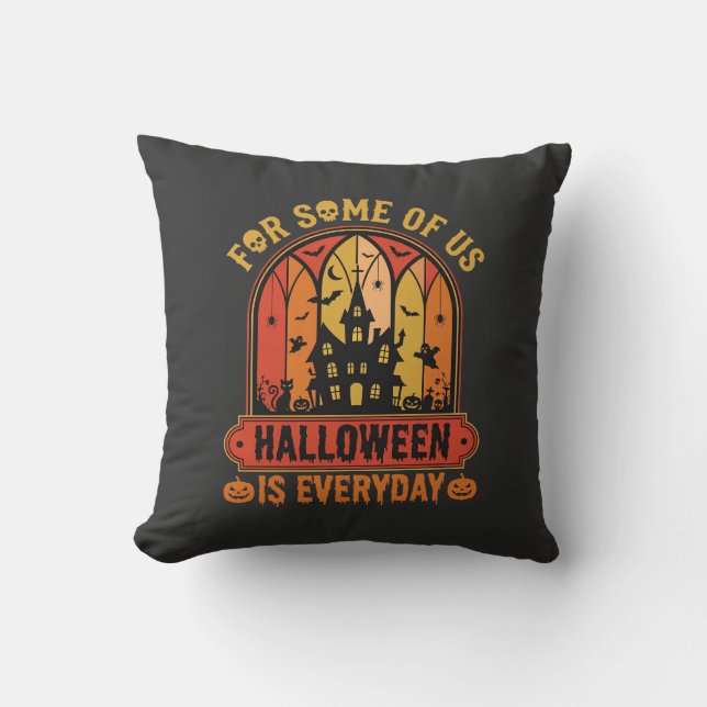 Almofada Casa Assombrada Retro de Halloween Diária (Frente)