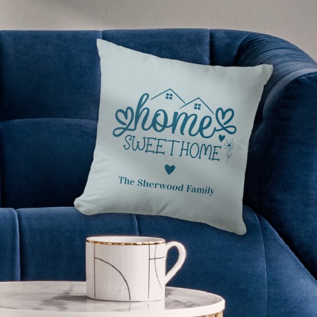 Almofada Casa Azul Doce Personalizada (Blue Home Sweet Home Personalized Throw Pillow
)