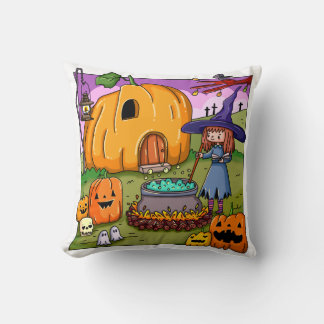 Almofada Casa de Abóbora de Bruxa de Halloween