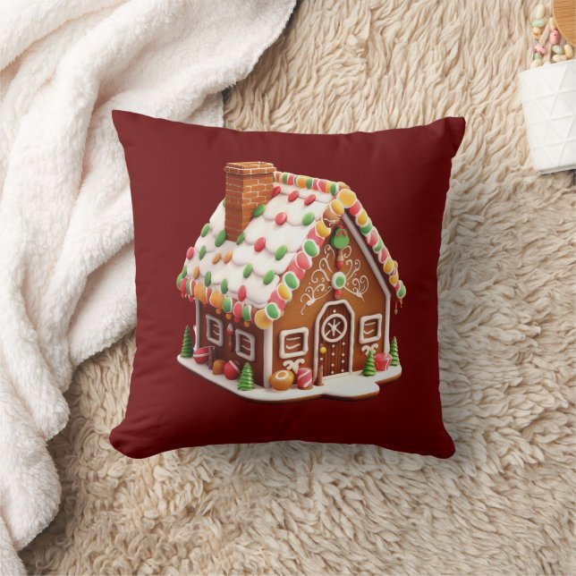 Almofada Casa de Biscoito de Natal Vermelho Borgonha Férias (Cobertor)