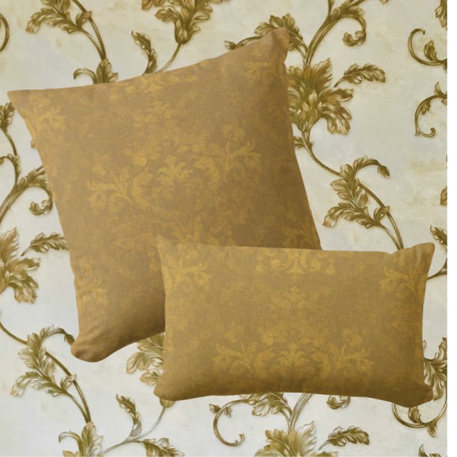 Almofada Casa de Campo Dourado Marrom Desbotado Damasco Vin (Faded Elegance Damask)