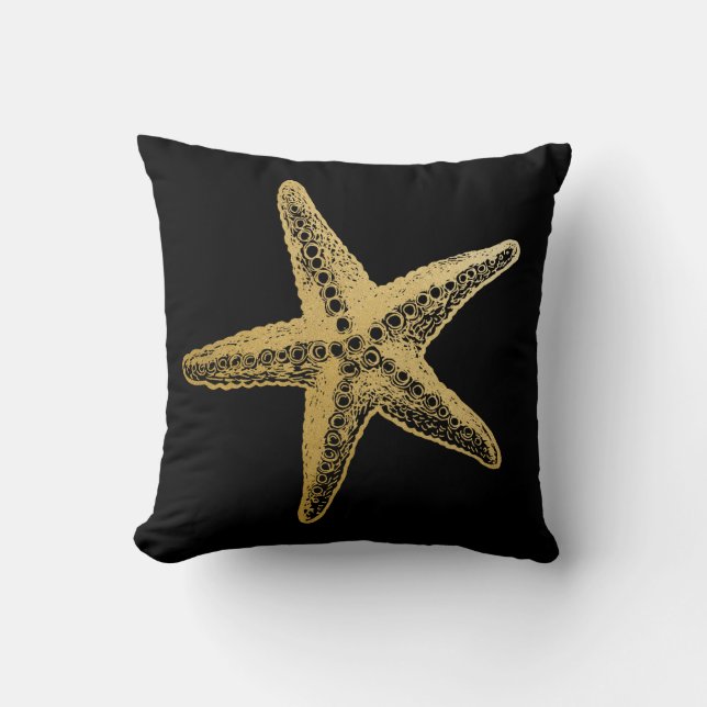 Almofada Casa de praia Dourado chique da estrela do mar da (Frente)