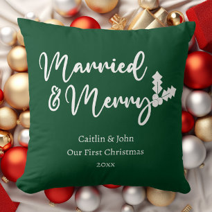 Almofada Casados e Alegres Primeiro Natal Recém-Casados Ver