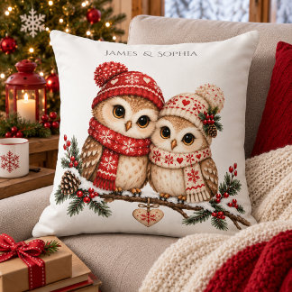 Almofada Casal de Corujas Escandinavas de Natal Aconchegant