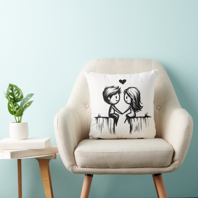 Almofada Casal de Desenho Animado & Corações (Cadeira)
