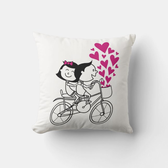 Almofada Casal Fofo de Bicicleta – Ilustração Romântica Des (Frente)