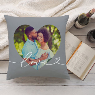 Almofada Casal Foto Roteiro de Amor Cinza Coração