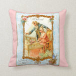 Almofada Casal romântico em Harsicord & Bluebird<br><div class="desc">Linda pintura antiga de um casal no século 18 a um piano ou cravo. Enquadrado em ouro com rosas cor-de-rosa sobre um fundo de azul claro, isto é muito romântico e delicado para manter casamentos, noivados, etc. Perfeito para um presente de Dia de os namorados também. A imagem está emoldurada...</div>