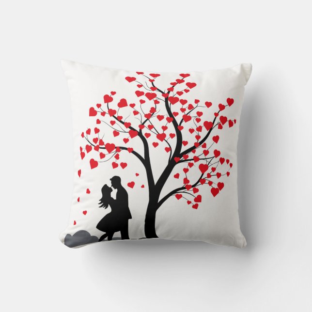 Almofada Casal Romântico Silhouette Love Tree Travesseiro (Frente)