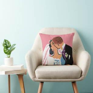Almofada Casamento Antigo, Noivos Recém-Casados Beijando