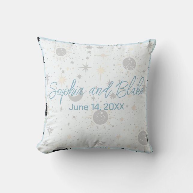 Almofada Casamento Celestial Ouro Preto Azul (Frente)