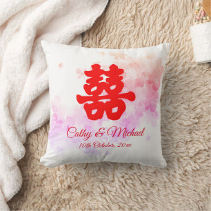 Almofada Casamento chinês vermelho romântico flor de cereje