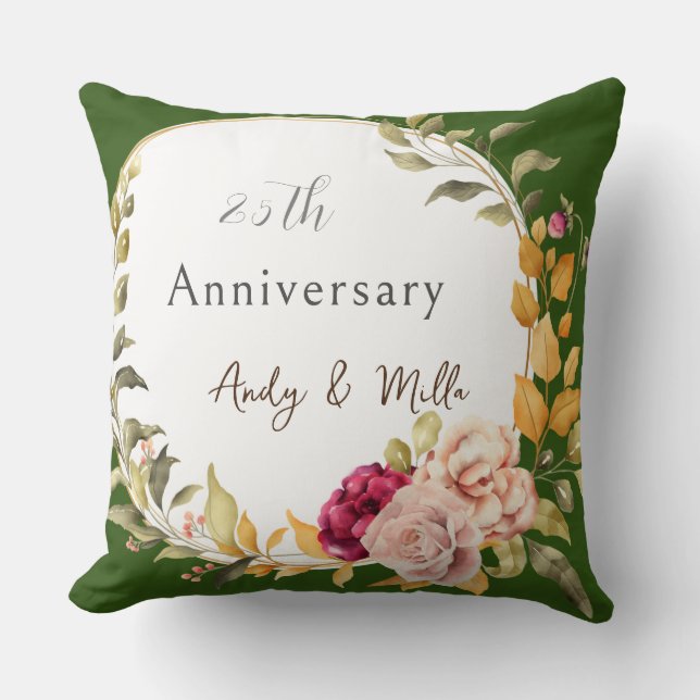 Almofada Casamento de 25 Floral Floral Elegante Verde (Frente)
