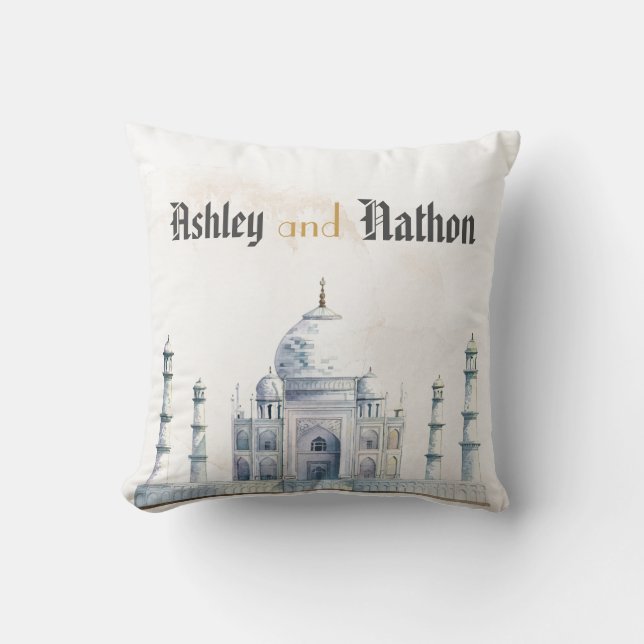 Almofada Casamento de Aquarela Elegante Taj Mahal Typology (Frente)