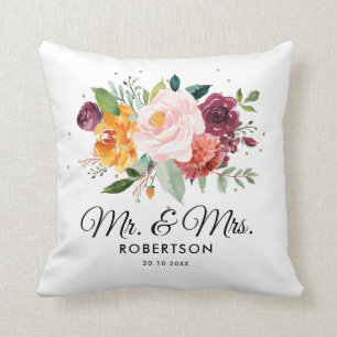 Almofada Casamento de Flor Floral com Blush de outono