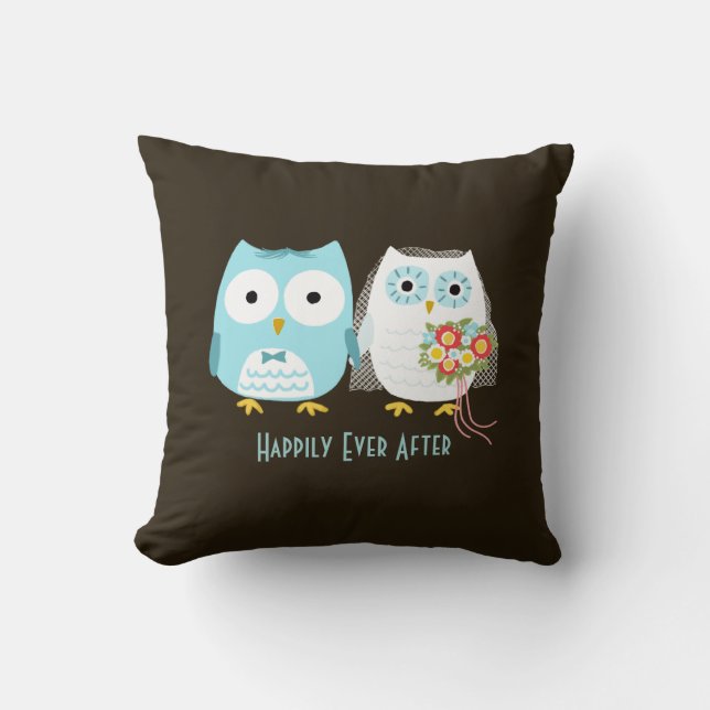 Almofada Casamento de Owls - Noiva e noivo com texto person (Frente)