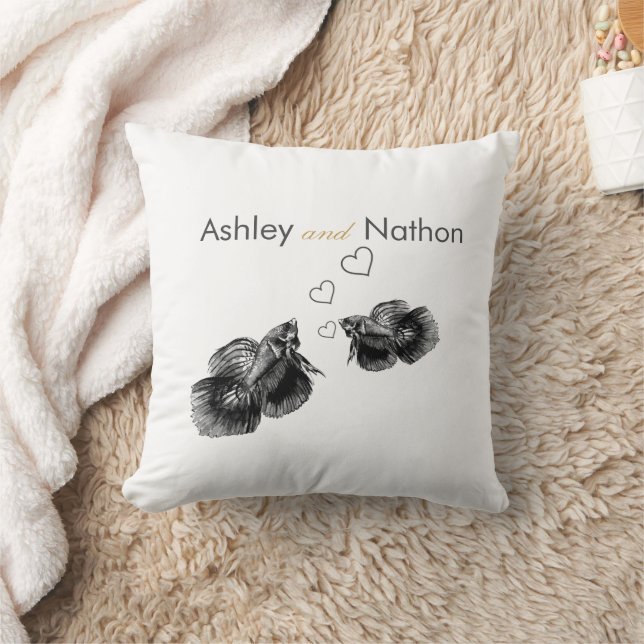 Almofada Casamento de Peixes Dourados Elegante Preto (Cobertor)